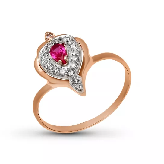 Кольцо с корундом и фианитом из золота