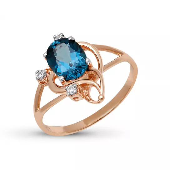 Кольцо с фианитом и топазом из золота