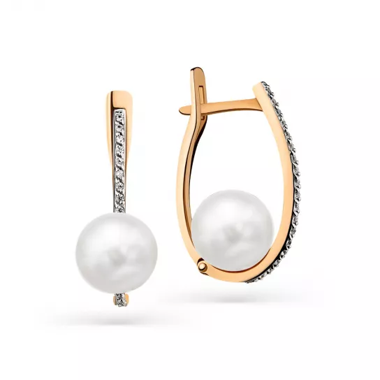 Серьги с жемчугом и фианитом из золота