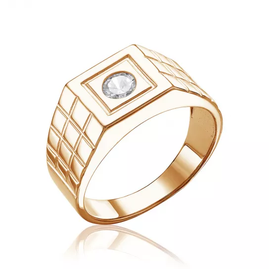 Кольцо-печатка с фианитом из золота