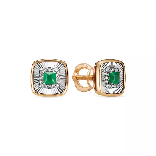 Пусеты с бриллиантами с изумрудом из золота